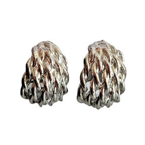 Vintage 80s Teardrop Silver Tone Rope Twist Statement Clip‎ On Earrings